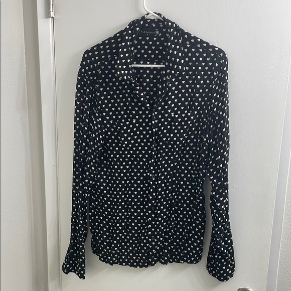 All Saints Black and White Fitted Long Sleeve Button Down Shirt - Picture 3 of 5